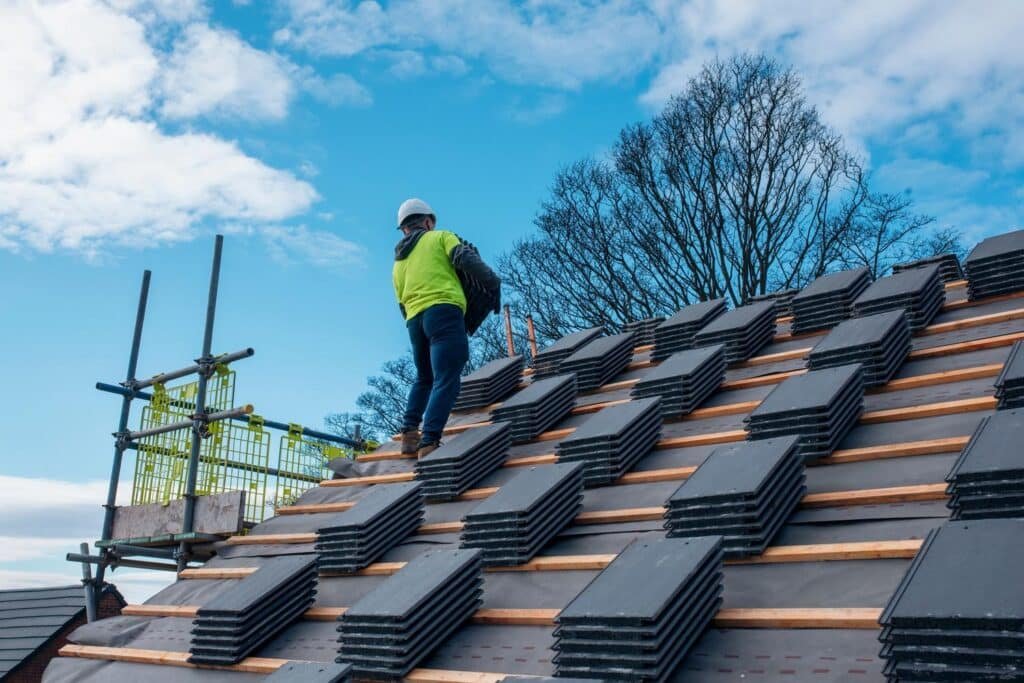 Slate-style shingle roof replacement in Park Slope, Brooklyn