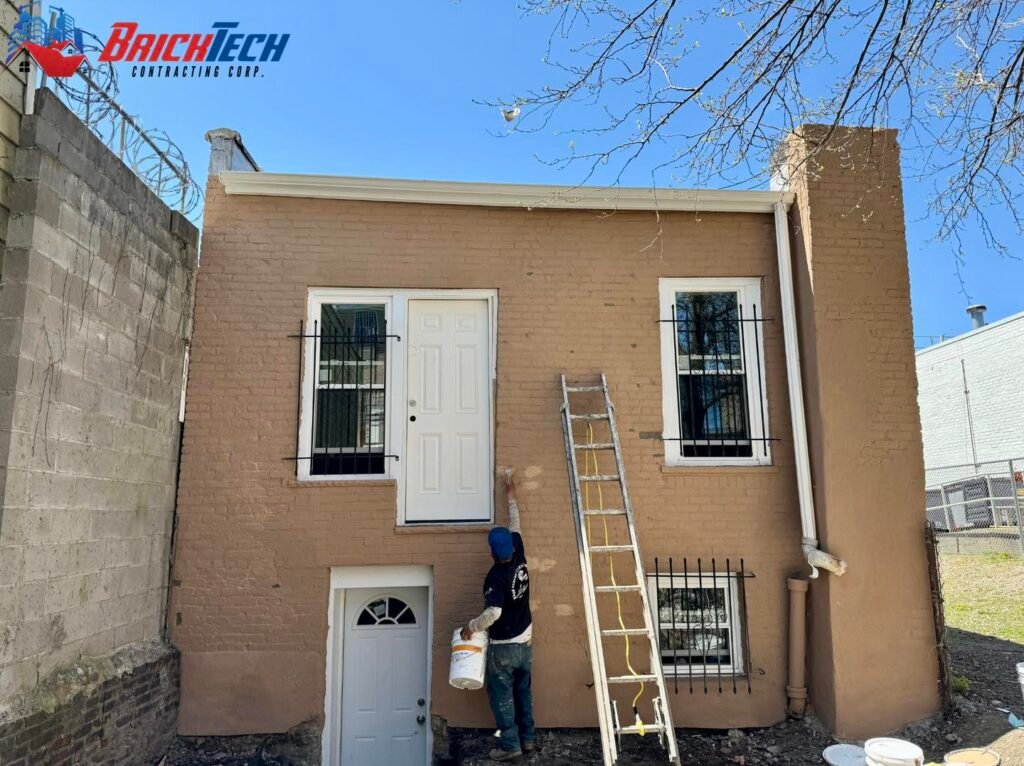 Exterior brick wall waterproofing treatment in Park Slope, NY