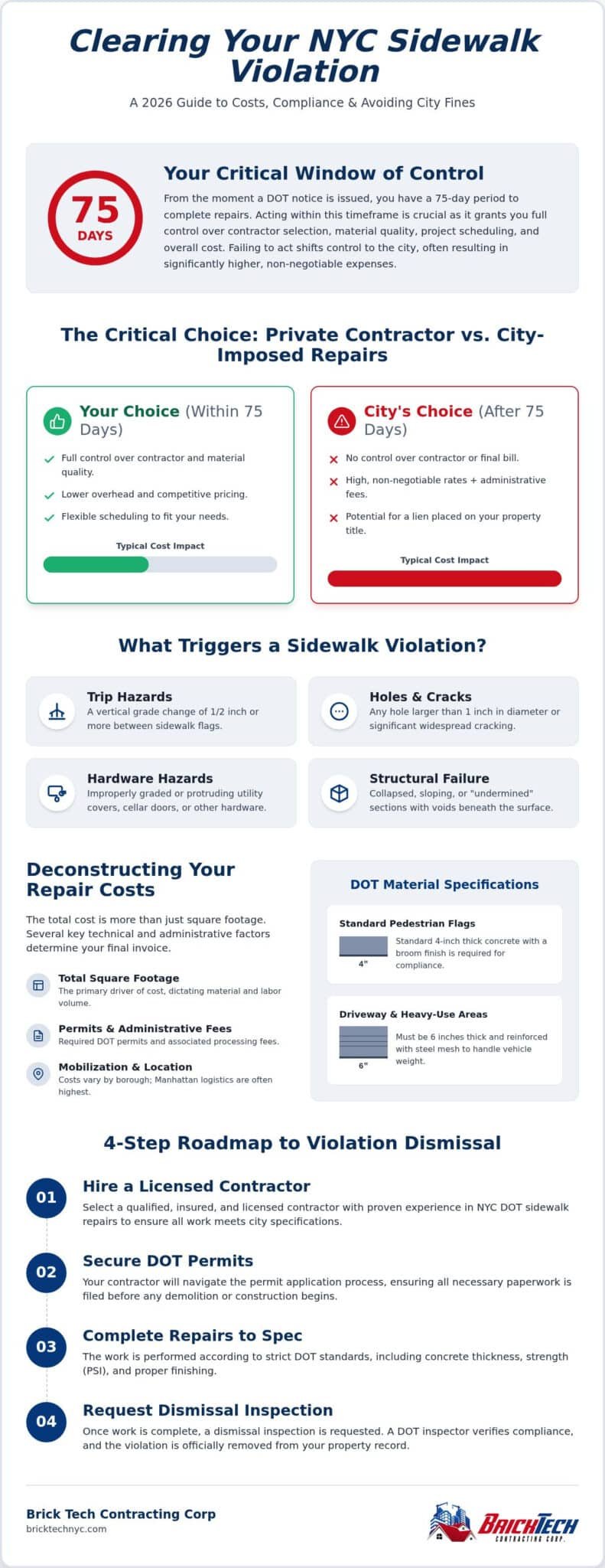 Cost to Remove Sidewalk Violation NYC: 2026 Property Owner’s Pricing Guide