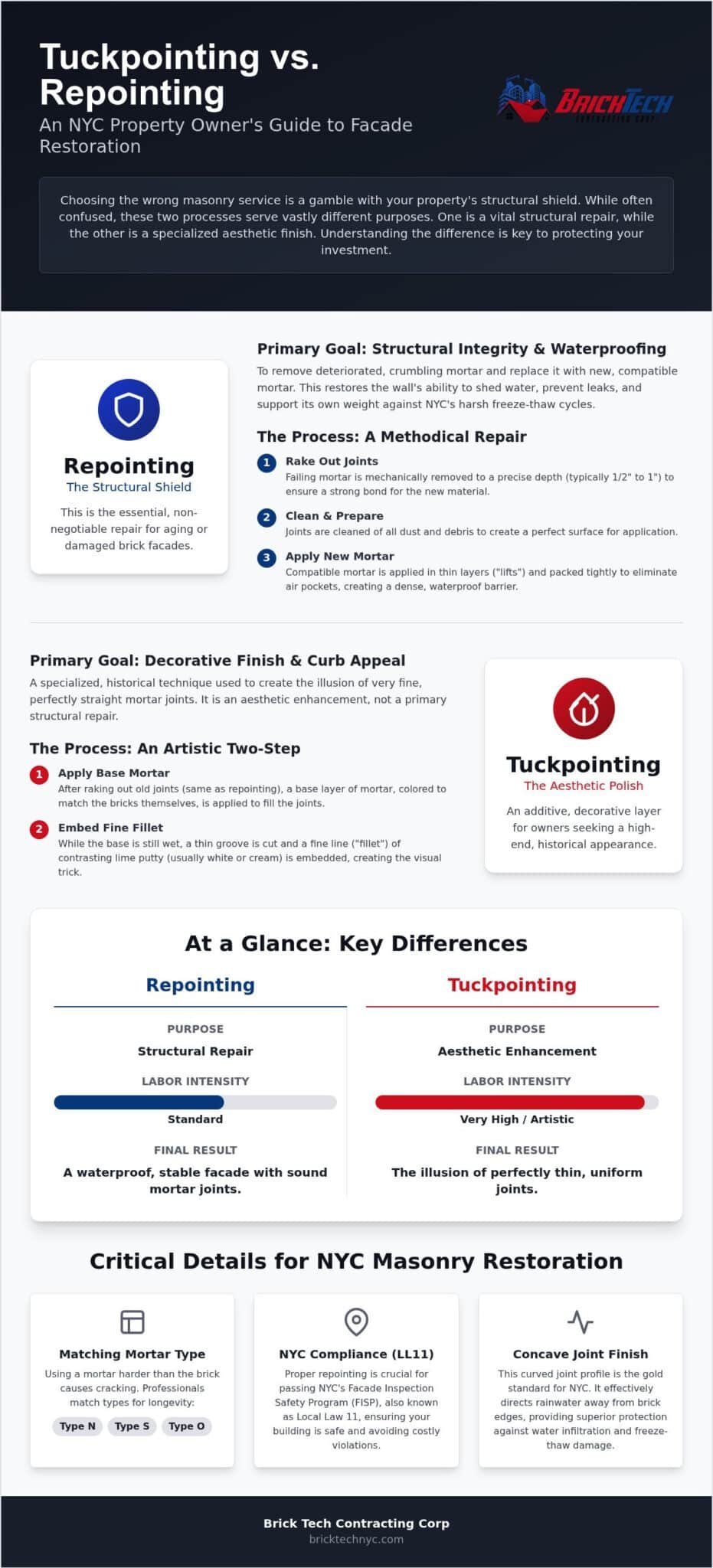 Tuckpointing vs Repointing: The NYC Property Owner’s Guide (2026)