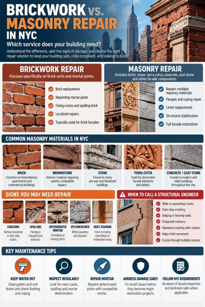 Brickwork vs. Masonry Repair in NYC