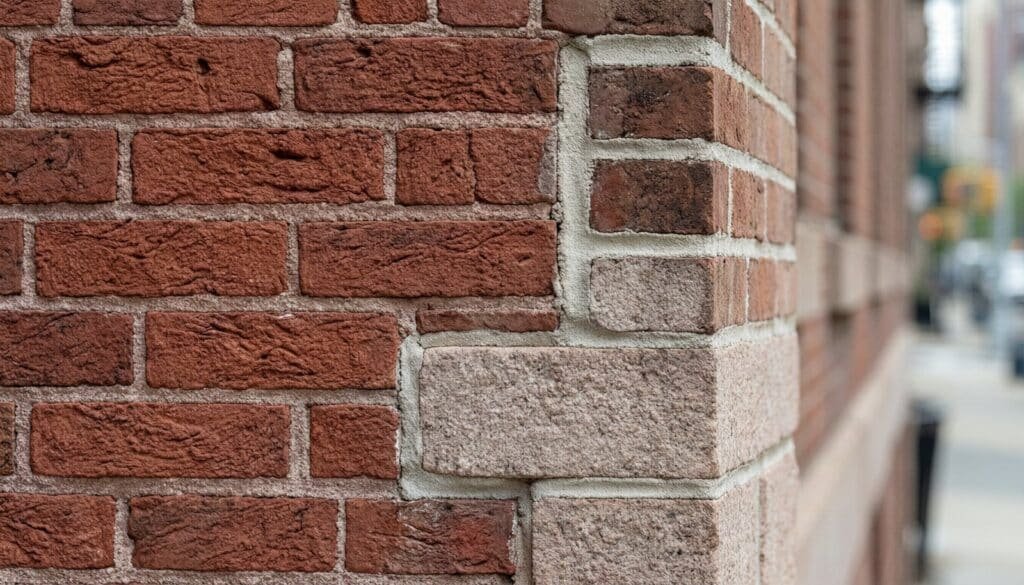 Close-up of historic New York City brickwork showing professional masonry repair and maintenance.