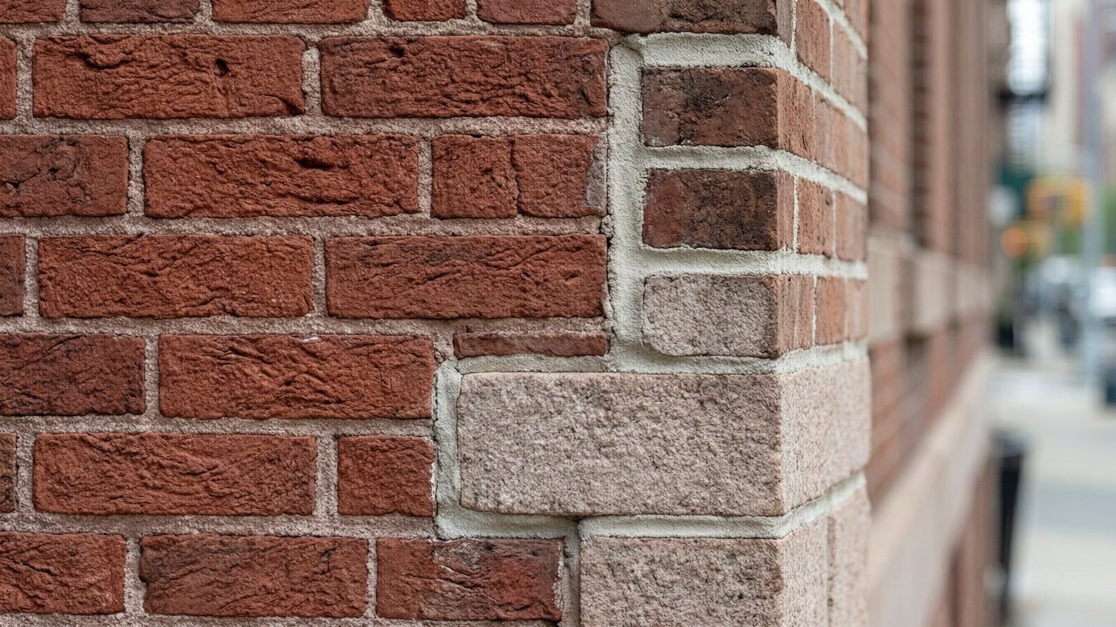 Close-up of historic New York City brickwork showing professional masonry repair and maintenance.