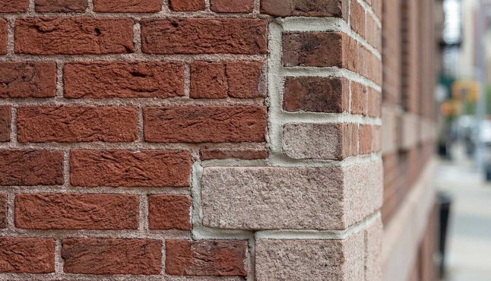 Close-up of historic New York City brickwork showing professional masonry repair and maintenance.