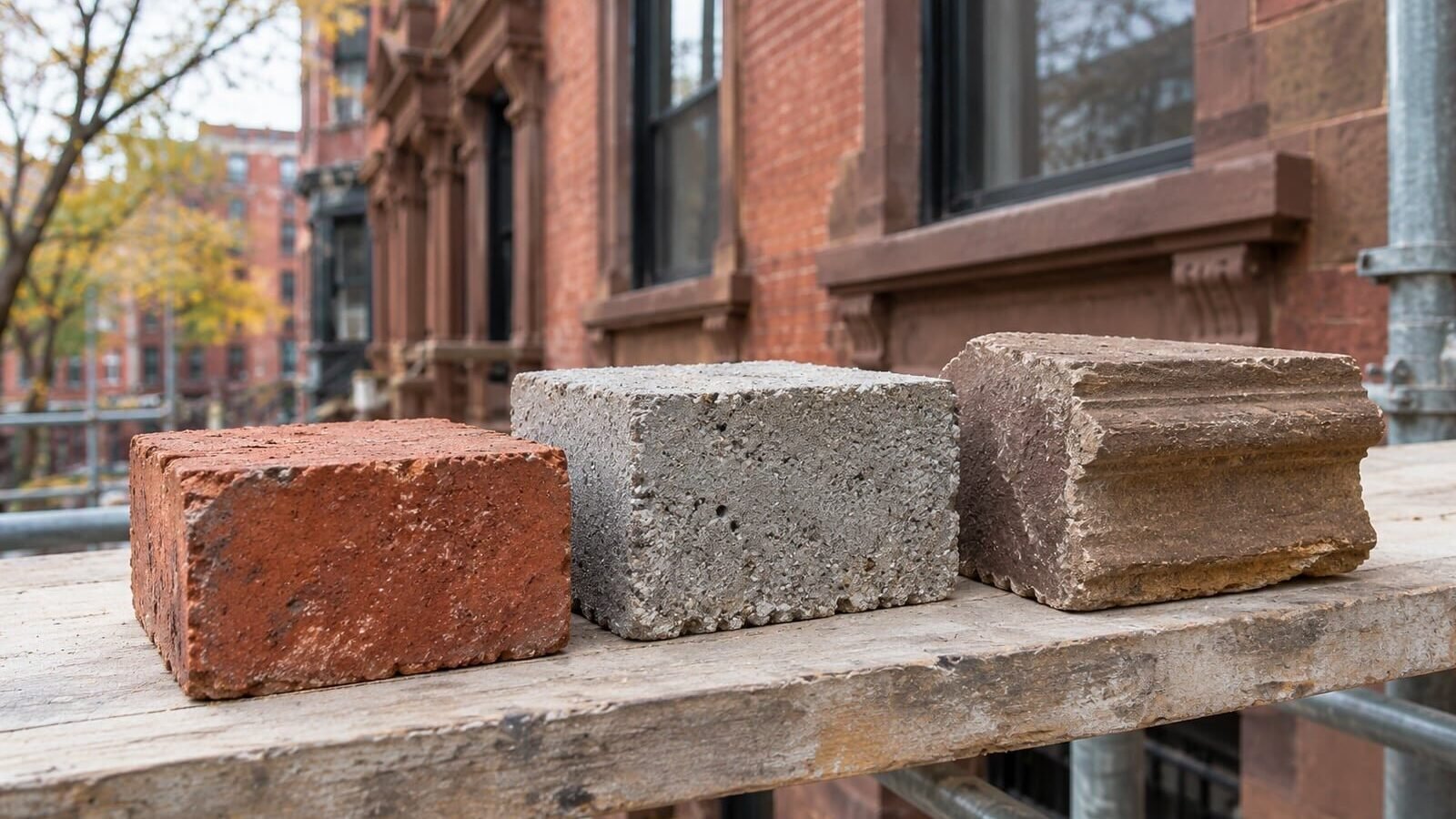 Masonry Samples on an Urban Scaffold